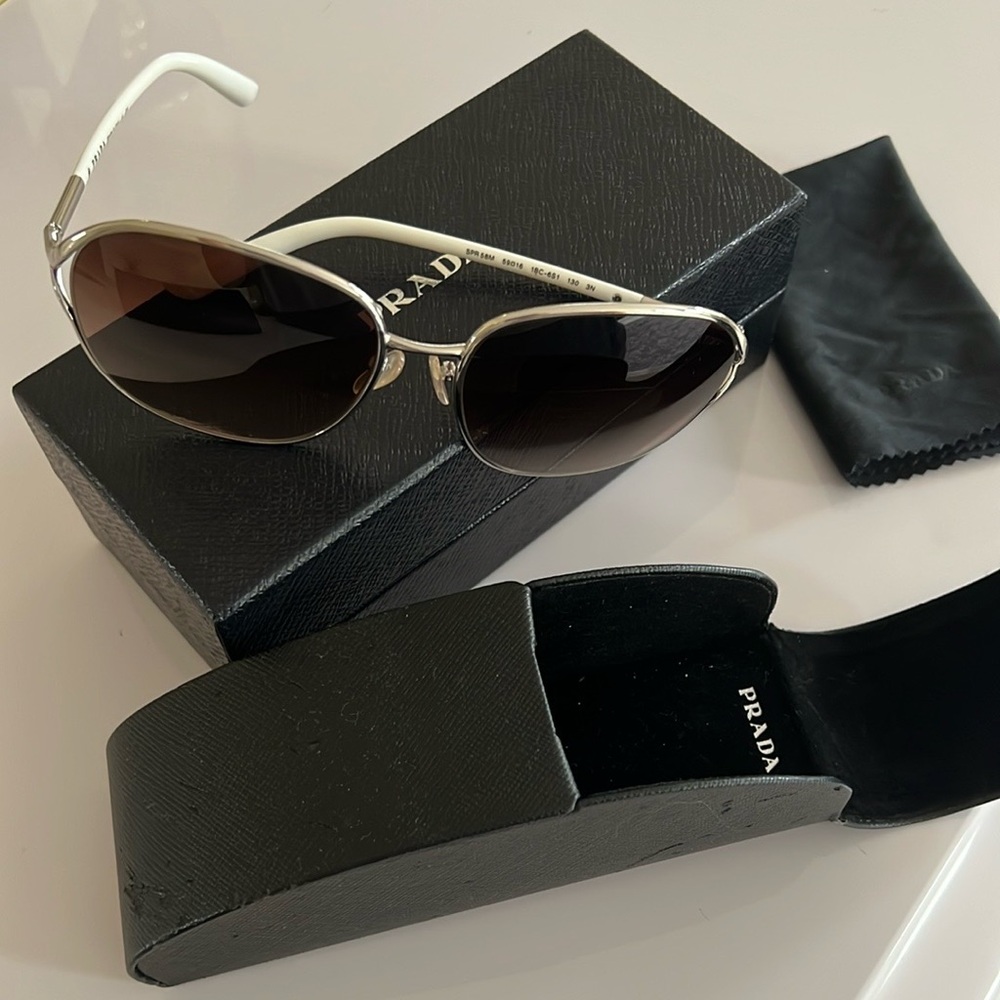Prada White and Brown Sunglasses Sleek Modern Design